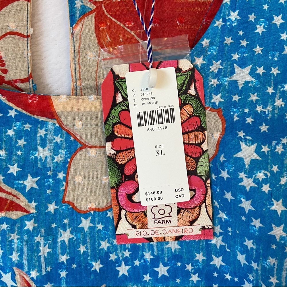 FARM Rio Blue Floral Puff-Sleeve Blouse with Red & Cream Accents - Picture 6 of 14